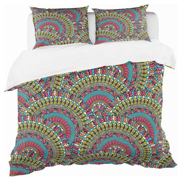 Colorful Ethnicity Round Ornament Bohemian Eclectic Duvet Cover, Twin