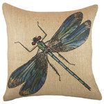 The Watson Shop - Dragonfly Burlap Pillow - Add a little charm to your living space! This handmade burlap pillow features a lovely dragonfly print. Its bright colors make this piece perfect for almost any decor, from country to eclectic. Place it on a sofa, bed, or chair for a touch of comfort and natural appeal.
