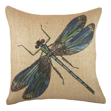 Dragonfly Burlap Pillow