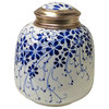 Oriental Handmade Blue White Porcelain Metal Lid Container Urn Hws1827
