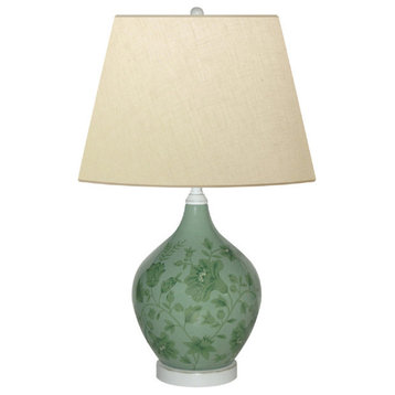 Smoky Olive Leaves Hand Painted Porcelain Lamp, 28"