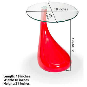 TearDrop Side Table Red Color with 18 inch Round Glass Top