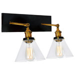 CWI Lighting - Eustis 2 Light Wall Sconce With Black & Gold Brass Finish - Illuminate a space with a modern yet rustic charm through the Eustis 2 Light Black/Gold Wall Sconce. This fixture is designed with an elegant backplate in black with gold brass screws and dual arms. Two conical glass shades that provide a view of the bulbs make this sleek yet rich fixture look extra stunning. This light source is perfect for walls surrounding an artwork or mirror, in bathrooms and above kitchen windows, and even in hallways above doors.  Feel confident with your purchase and rest assured. This fixture comes with a one year warranty against manufacturers defects to give you peace of mind that your product will be in perfect condition.