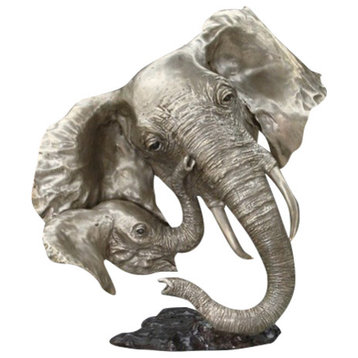 Bronze Elephant and Baby Sculpture Young One