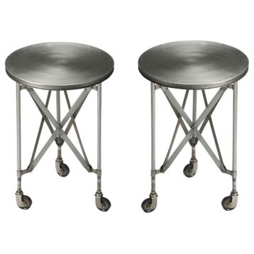Home Square Mobile Iron Accent Table in Silver Finish - Set of 2