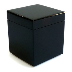 Pacific Connections lacquer q-tip box in black - Bathroom Canisters