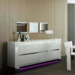 Elegance White 3-Door Buffet with Lights - ESF Furniture - Buffets And Sideboards