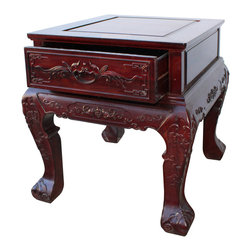 Chinese Oriental Suan Zhi Rosewood Foo Dogs Motif Tea Table Stand - Nightstands And Bedside Tables