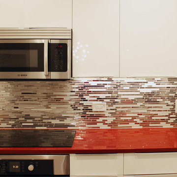 Eden Mosaic Tile Installations - Random White Glass/Textured Metal Tile