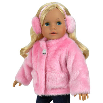 18" Dolls Fur Coat and Earmuff Headband Set