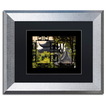 Philippe Hugonnard 'Green Temple' Art, Silver Frame, Black Matte, 14"x11"