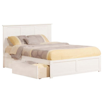 Pemberly Row Farmhouse Solid Wood King Storage Platform Bed in White