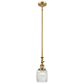 1-Light LED Colton Mini Pendant, Brushed Brass, Clear Halophane