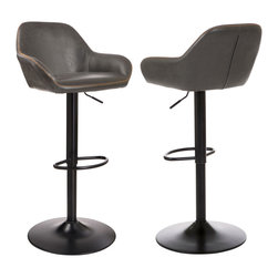 Glitzhome - Vintage Gray Leatherette Gaslift Adjustable Swivel Bar Stool, Set of 2 - Bar Stools And Counter Stools