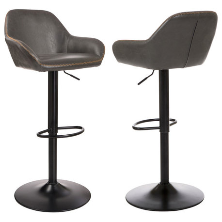 Vintage Gray Leatherette Gaslift Adjustable Swivel Bar Stool, Set of 2