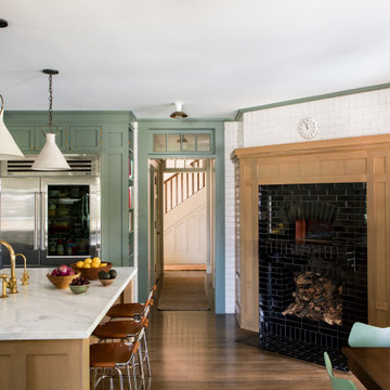 Kitchen with pizza oven of a historic Craftsman residence in Santa Monica, CA