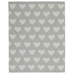 Mina Victory - Mina Victory Plush Lines Metallic Hearts 30" x 40" Silver Grey Throw Blanket - Soft 100% cotton throw blankets with delightful heart pattern. Reversible and machine washable. Available in silver/ivory and gold/ivory.
