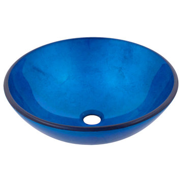 Verdazzurro Blue Foiled Round Tempered Glass Vessel Bath Sink
