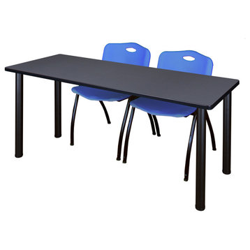 72" x 24" Kee Training Table- Grey/ Black & 2 'M' Stack Chairs- Blue