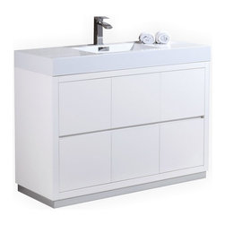 48 inch Integrated Sink Top High Gloss White Finish Modern Bathroom Vanity - Bathroom Vanities And Sink Consoles