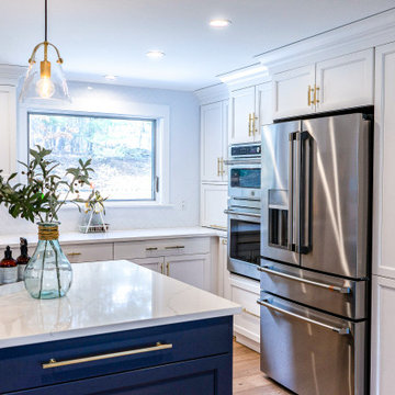 Large Two-Toned White Kitchen with Navy Blue Cabinets, Hollis New Hampshire