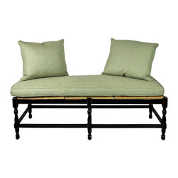 Wisteria Black Wood Bench with Houndstooth Cushion - Products