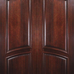 Prehung Front Double Door 96 Mahogany 2 Panel Arch Top Solid - Front Doors