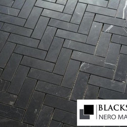 Nero Marquina 1x3" Herringbone Honed Black Marble Mosaic Floor and Wall Tile - Mosaic Tile