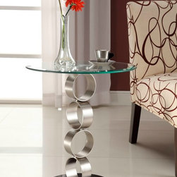 HOMELEGANCE 4747-02 MODERN BRUSHED CHROME GLASS TOP SIDE END TABLE - Side Tables And End Tables