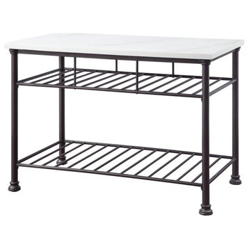 ACME Freyja Kitchen Island with Metal Shelves in White and Gray