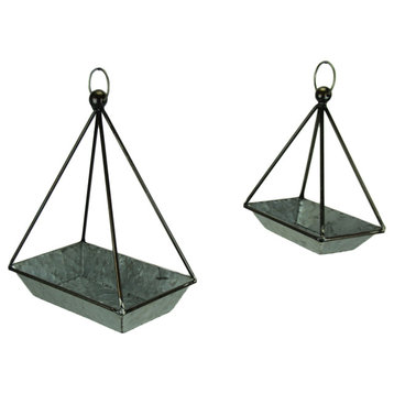 Galvanized Metal Standing or Hanging Indoor Outdoor Planters Set of 2