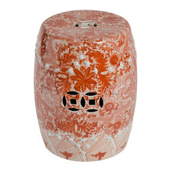 Belle & June - Orange Ceramic Garden Stool with Dragon Motif - Accent And Garden Stools
