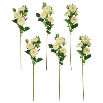 Set of 6 White Real Touch Camellia Rose Artificial Floral Sprays  23"