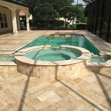 Complete Renovation adding a spa and Sunshelf,kitchen,vein cut Ivory Travertine