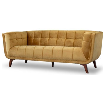 Alosio Mid-Century Modern Chesterfield Tufted Back Gold Velvet Living Room Sofa
