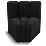 Meridian Furniture - Arc Upholstered Modular Component, Black, 1-Piece: Curved Corner, Boucle Fabric - Give your living room or den the perfect blend of style and versatility with this Arc boucle fabric curved corner chair. Part of the Arc modular furniture collection, this chair comes upholstered in rich black boucle fabric and features deep channel tufting that adds a touch of luxury while enhancing comfort and support. A seamless combination of form and function, this chair can be used with other Arc pieces to create a myriad of configurations in your well-curated room.