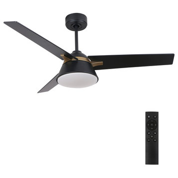 CARRO 48" Ceiling Fan Black and Gold With Light Dim and Remote for Indoor