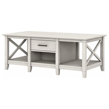 Bowery Hill Mid-Century Engineered Wood Coffee Table with Storage in White
