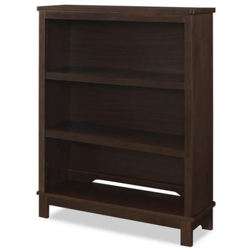 Traditional Bookcase, Pinewood Construction With Open Shelves, Walnut Espresso