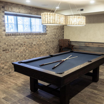 Capiz Shell Chandelier in Rustic Game Room