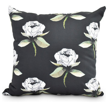 Floral Bunch Black Floral Print Decorative Outdoor Throw Pillow, 20"