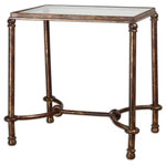 Uttermost - Uttermost Warring Iron End Table - Inspired By Ancient Horse Bridles, This End Table Of Forged Iron Is A Blending Of Rings And Curves Finished In Rustic Bronze Patina. The Top Is Made Of Clear, Tempered Glass.