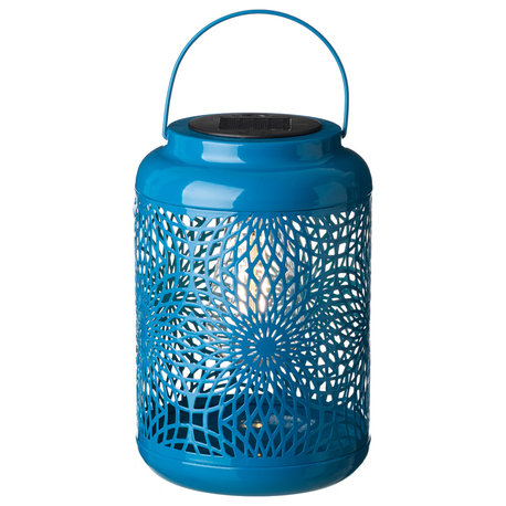 8.75"H Blue Metal Cutout Solar Powered  Lantern
