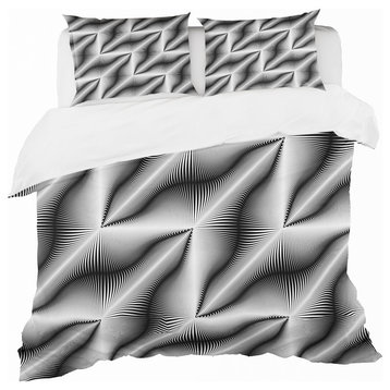 Minimal Striped Wave Geometry Vintage Duvet Cover Set, Twin