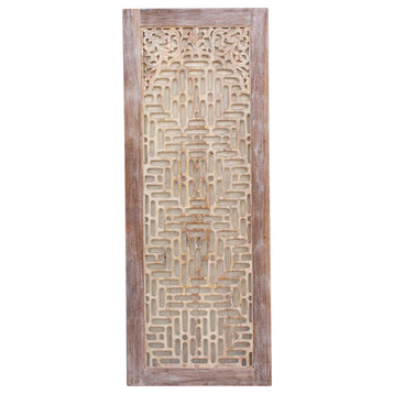Finely Carved Whitewash See-Through Door Panel