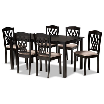 Modern Dining Set, Comfortable Cushioned Chairs With Cut Out Back, Dark Brown