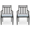 Demi Outdoor Dining Chair with Cushion, Set of 2, Matte Black/Light Teal