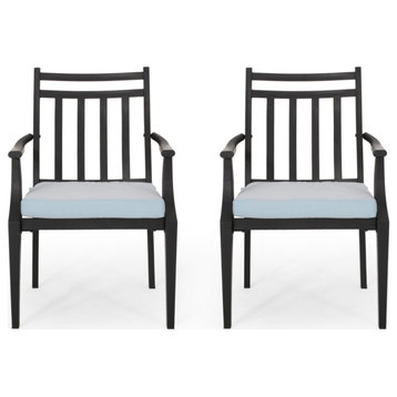 Demi Outdoor Dining Chair with Cushion, Set of 2, Matte Black/Light Teal