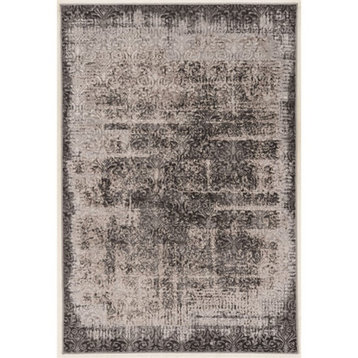 Linon Evolution Damask Power Loomed Polyester 5'x7'6" Rug in Gray