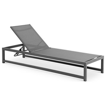 Maldives Water Resistant Mesh Patio Adjustable Chaise Lounge, Gray, Gray Frame